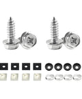 Tough As Nails Anti Theft License Plate Screw Kit With Premium Stainless Steel Rust Proof Security Bolt Fasteners Universal Car Auto Tag Mounting Hardware For Any Ride Silver Set screws and washers displayed
