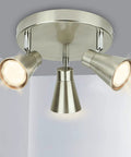 Round Ceiling Spotlight Fixture With 3 Lights, Flush Mount Track Lighting, Brushed Nickel Finish, Adjustable Heads