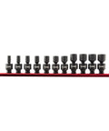 1/4 Inch Drive Universal Magnetic Impact Socket Set, Metric 5mm Through 15mm, 12 Point Cr-Mo Alloy, 11-Piece Kit on red holder