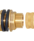 Brass Garden Hose Bulkhead Fitting Kit With Plugs Half Inch Female To Three Quarter GHT Male Water Tank Connector side view