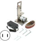 Jauarta Mini Belt Sander With Aluminum Alloy Body, compact design with power adapter and sanding belts for polishing metal, wood, plastic.