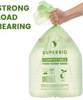 Heavy Duty 13 Gallon Compostable Kitchen Trash Bags Fifty Count Flat Top Bpi Certified Biodegradable Eco Friendly Liners in hand.
