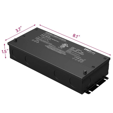 Go-To Five In One Dimmable LED Driver For Tough Lighting Setups, 100W AC 100-277V To DC 24V Transformer dimensions shown