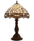 Cream Stained Glass Dragonfly Tiffany Bedside Table Lamp 12x12x18 Inches Reading Light with vintage bronze base