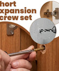 Heavy Duty 6x14mm Metal Wall Anchors Kit 100 Pcs For Drywall Wood Ceramic Tile And Gypsum Board Serrated Expansion Anchors That Lock Tight And Prevent Slippage For Cabinet Hinge Repair And Quick Secure Mounts installed in a cabinet hole