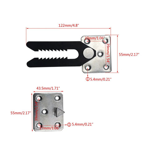 Beefy Heavy Duty Sofa Connector Clip for Sectional Couches with dimensions and rust-proof metal joint buckle.