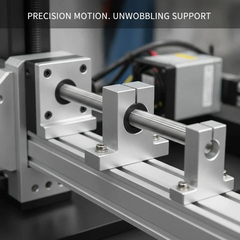 Rock Solid Aluminum Shaft Support Block And Bearing Housing With Precision Mounting Pad for CNC routers, featuring a silver finish.