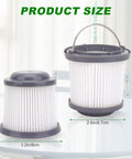 PVF110 Pivot Filter Replacement for 20V Max Hand Vacuums, product size dimensions indicated on a white surface.