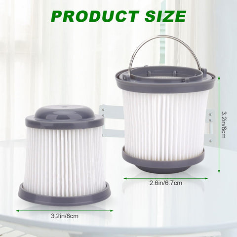 PVF110 Pivot Filter Replacement for 20V Max Hand Vacuums, product size dimensions indicated on a white surface.