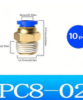 Premium 10Pcs Brass Push Fit Pneumatic Fittings Kit For Quick Connect Air Hose Straight Elbows Male Thread Swivel Ring Design Perfect For PU Nylon Tubing And Compressor Systems To Upgrade Your Workflow, PC8-02 fitting, 8mm