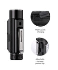 Close-up of Angel Eyes E700S Beast Mode Bright 2800 Lumen Front Light with USB-C port and adjustable pocket clip details.