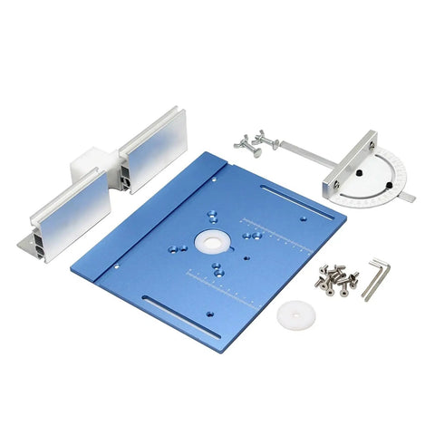 Top Shelf Aluminum Router Table Insert Plate Featuring Crisp Measurement Scale Heavy Duty Woodworking Trimming Flip Board For Rock Solid Router Mounting And Precision Milling Projects with accessories.
