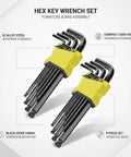Heavy Duty Hex Key Wrench Set Made From S2 Alloy Steel With L-Shape Design For Furniture Assembly And Bike Repair Plus 9-Piece Tool Kit in card holder