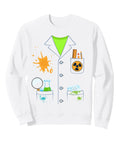 Mad Scientist Sweatshirt Costume With White Lab Coat Print Pencil Test Tubes And Magnifier Funny Lazy Chemist Outfit For Halloween Parties.