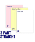 Carbonless Paper For Printers 8.5 X 11 3 Part Set Bright White Canary Pink sheets showing coated sides