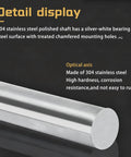Detail of Tough As Nails 500mm 304 Stainless Steel Round Bar 18mm Diameter Solid Metal Rod, showing polished surface and chamfered holes.
