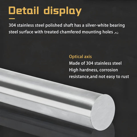 Detail of Tough As Nails 500mm 304 Stainless Steel Round Bar 18mm Diameter Solid Metal Rod, showing polished surface and chamfered holes.