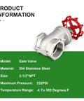 2.5 Inch NPT Female Gate Valve With Wheel Handle Made From 304 Stainless Steel For Water Oil Gas Applications