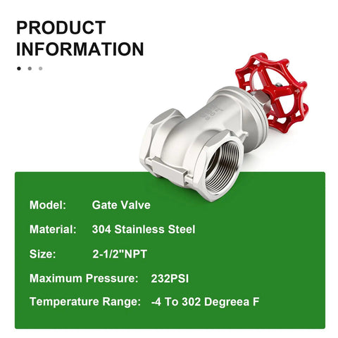 2.5 Inch NPT Female Gate Valve With Wheel Handle Made From 304 Stainless Steel For Water Oil Gas Applications