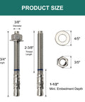 Three Eighths Inch By Three And Three Quarters Inch Concrete Anchors 25 Pack Stainless Steel Wedge Bolts product size diagram