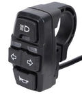 Close-up of All In One 3 In 1 Headlight Horn Turn Signal Switch for Electric Bikes Motorcycles Scooters and ATVs on 22mm handlebar mount