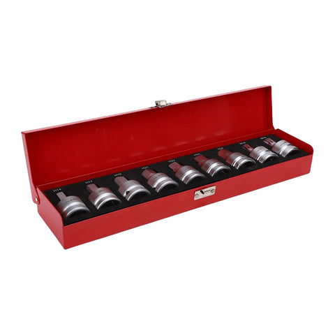 Rock Solid 9 Pcs Heavy Duty Impact Hex Bit Socket Set With 3 4 Inch Drive, Features Cr Mo Steel Build For Big Jobs Like H14 To H24 Size Allen And M16 M18 Spline Bits That Save Your Tools During Tough Repairs in red case