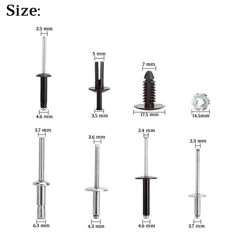 EZGO TXT Golf Cart Rivet Kit 44 Piece Complete Body Rivet Set For 1994 And Up Gas And Electric Models, aluminum rivets, sizes shown