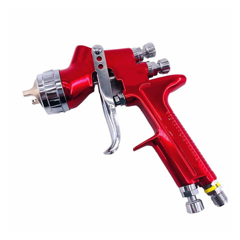 Top Tier Handheld Paint Sprayer With Heavy Duty Brass Tip For Car Detailing And Home Projects Delivers Frickin Smooth Coverage Lightweight Grip side view of red paint sprayer