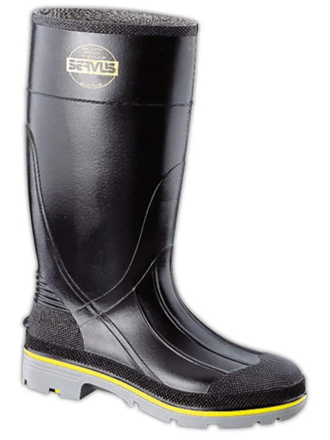 15 Inch Chemical Resistant Mens Knee Boot Built Different For The Job Site Heavy Duty Safety Footwear Featuring Slip Resistant Soles Bright Black Yellow And Grey Accents Size 12 side view
