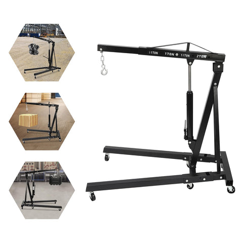 Folding Hydraulic Engine Hoist Cherry Picker 2 Ton 4400 Lbs Capacity Heavy Duty Carbon Steel Shop Crane in use