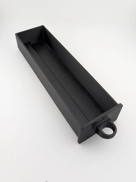 Table Saw Fence Drawer For Biesemeyer Style Rails Left Side Securely Holds Fence Rail Remotes And Accessories shown in black.