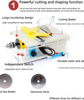 Badass Mini Lapidary Saw And Gem Grinder Polisher With Flexible Shaft, Heavy Duty Rock Cutter And Benchtop Craft Tool, Quick Precision Shaping 0 To 10000 Rpm 220v features a large countertop and cutting blades.
