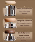 Top Shelf 58mm Espresso Tamper And Coffee Distributor Leveler Set Featuring Spring Loaded Pressure Build With Magnetic Base, tools for powder distribution.