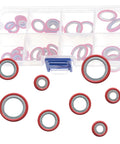 30 Piece Car AC Gasket And Compressor Repair Washer Assortment Kit With Rust Proof Sealing O Ring Set For Universal Air Conditioning System Maintenance showing washers in organizer.