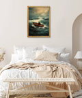 Framed Stormy Ocean Rowing Poster Canvas Print Art Vintage Contemporary Wall Decor for Living Room with bold coastal vibe