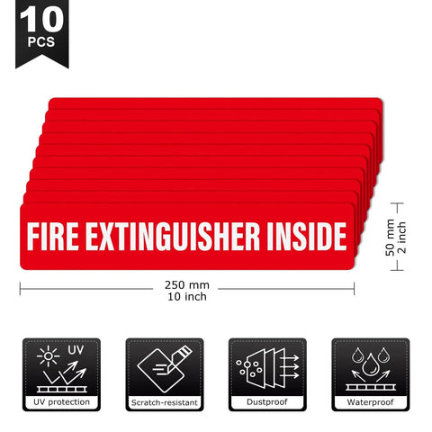 Must Have 10 Pack Fire Extinguisher Inside Signs 10 By 2 Inches Self Adhesive Waterproof Vinyl White On Red Stickers