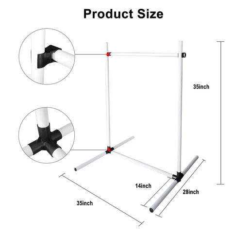 Dog Agility Jump Training Kit With Four Adjustable Hurdles And Storage Bag, detailed product size dimensions shown.