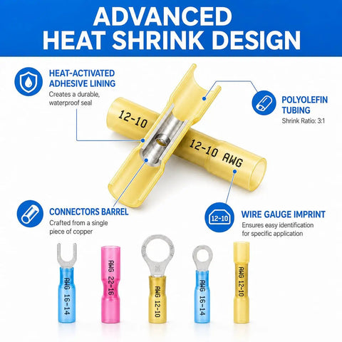 Hella Durable Heat Shrink Wire Connectors Kit 480 Piece Waterproof Crimp Splice Assortment with advanced heat shrink design.