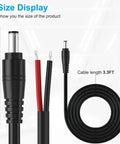 Premium 16AWG DC Power Pigtail Cable With 2.1mm By 5.5mm Barrel Plug Male To Bare Wire Open End Power Lead For CCTV Security Cameras 12V 24V 36V Compatible 3 Foot Black, showing 3.3 ft cable with red and black wires.