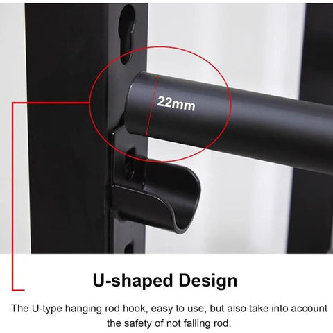 Close-up of U-shaped rod hook on Mobile 2/3 Tier Metal Clothes Hanger And Fabric Curtain Sample Display Rack With Wheels