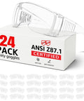 Over Eyeglasses Safety Goggles 24 Pack ANSI Z87.1 Certified Anti Fog Anti Scratch Lab Safety Glasses packaging.