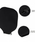 Black Durable Neoprene Racket Cover With Full Zip Protective Sleeve for Pickleball Paddles and Tennis Rackets Detail View