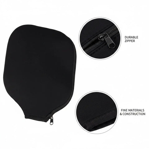 Black Durable Neoprene Racket Cover With Full Zip Protective Sleeve for Pickleball Paddles and Tennis Rackets Detail View