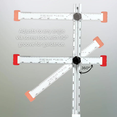 Tough As Nails 48 Inch Aluminum Adjustable Drywall T Square Tool With Fast Adjust Head showing adjustable angles and screw lock system.