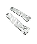 Honeycomb Aluminum Knife Scales For Benchmade Bugout 535 Folding Knife Slick Machined 6061 Aluminum Anodized Silver Finish OEM Hardware Compatible Titanium Screw Kit Ready Scales Only, two separate scales