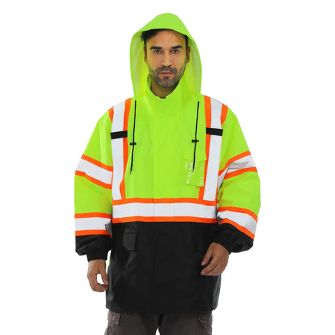 Mens Class 3 Hi Vis Rain Jacket Waterproof Safety Coat Reflective Work Gear Lightweight Yellow And Black Bottom Built Tough All Season Coverage You Can Trust For Daily Shifts