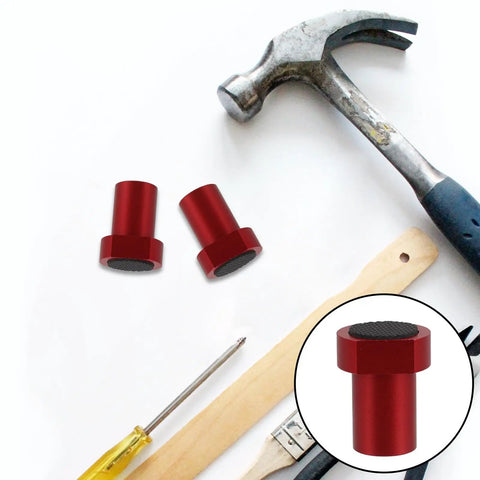 Red aluminum non-slip limit cards next to hammer, screwdriver, paintbrush; 8 Pack Aluminum Alloy Non Slip Limit Cards For Workbench And Woodworking Table