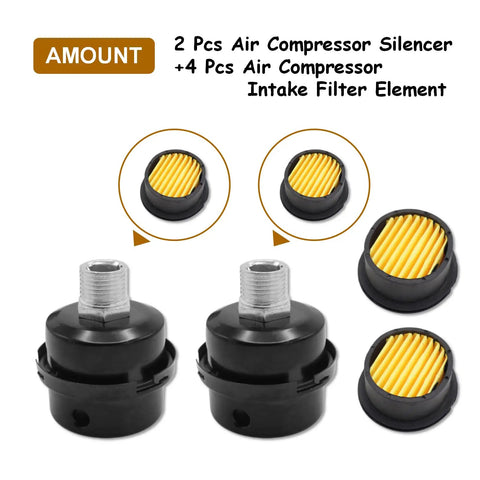 Pack Of 2 Air Compressor Silencers With Replacement Elements, One Half Inch PT Thread Intake Filter Silencer, 20mm Parts