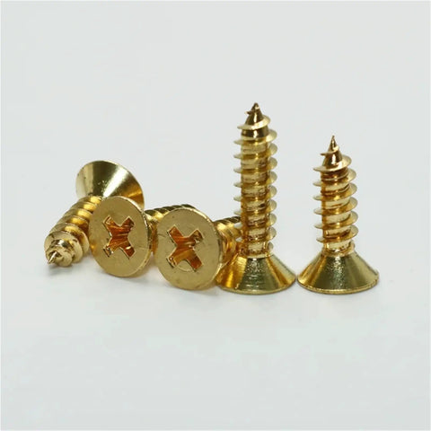 Beefy Brass Countersunk Wood Screws Self-Tapping M3x30 20Pcs Set Dual End Locking For Hidden Joints on white surface