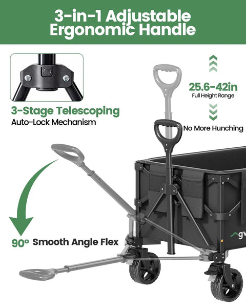 Foldable Wagon Cart With Tailgate And 42 Inch Extended Handle For Easy Pull Heavy Duty 330 Lbs Capacity utility wagon handle